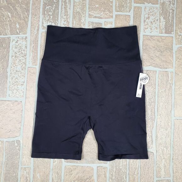 VS PINK Active Womens High Waist Soft Seamless Foldover Bike Shorts Black Size M - Picture 1 of 7